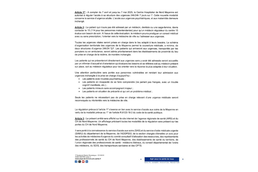 Nouveau dispositif d'accès aux urgences à compter du 7 avril 2025